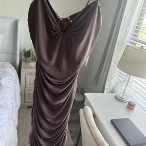 Elegant Brown Ruched Dress